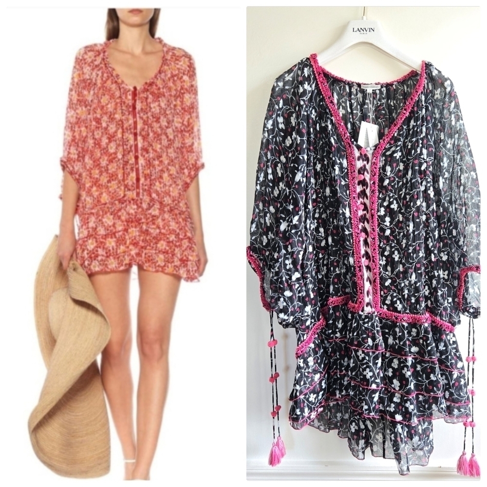 New Poupette St. Barth Bobo Poncho Cotton Black Poppy Dress/Swim Cover-Up O/S